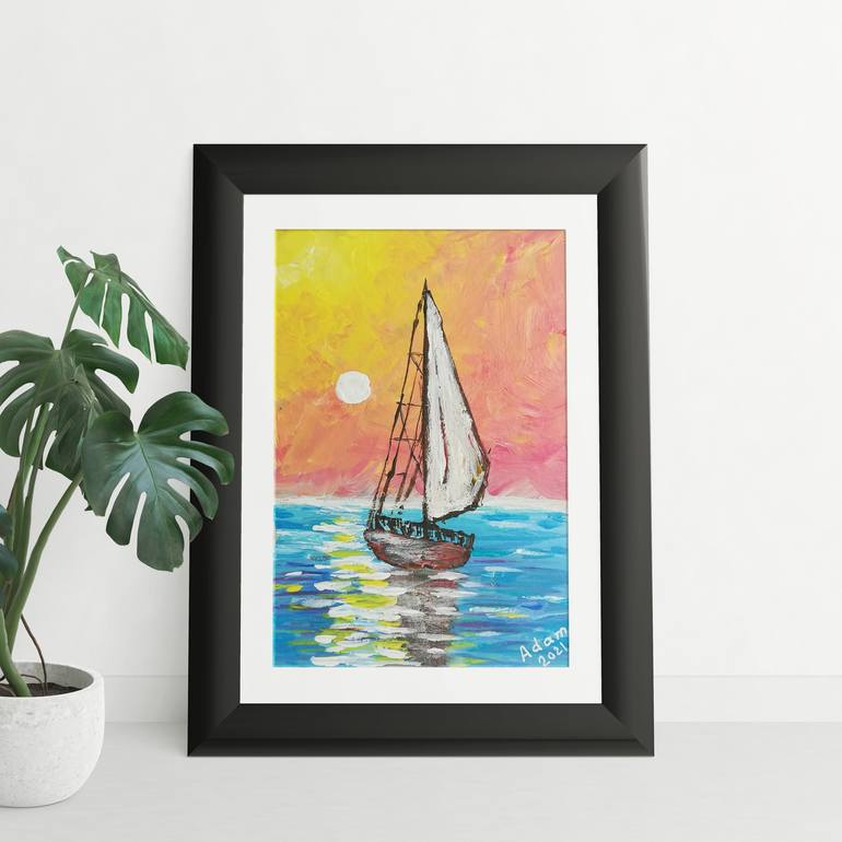 Original Sailboat Painting by Svetlana Adamenko