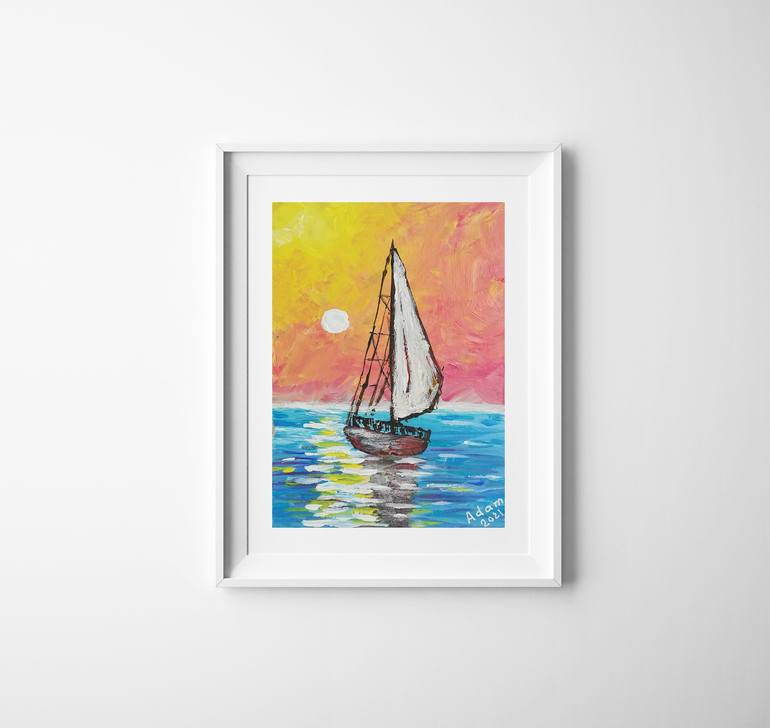 Original Sailboat Painting by Svetlana Adamenko