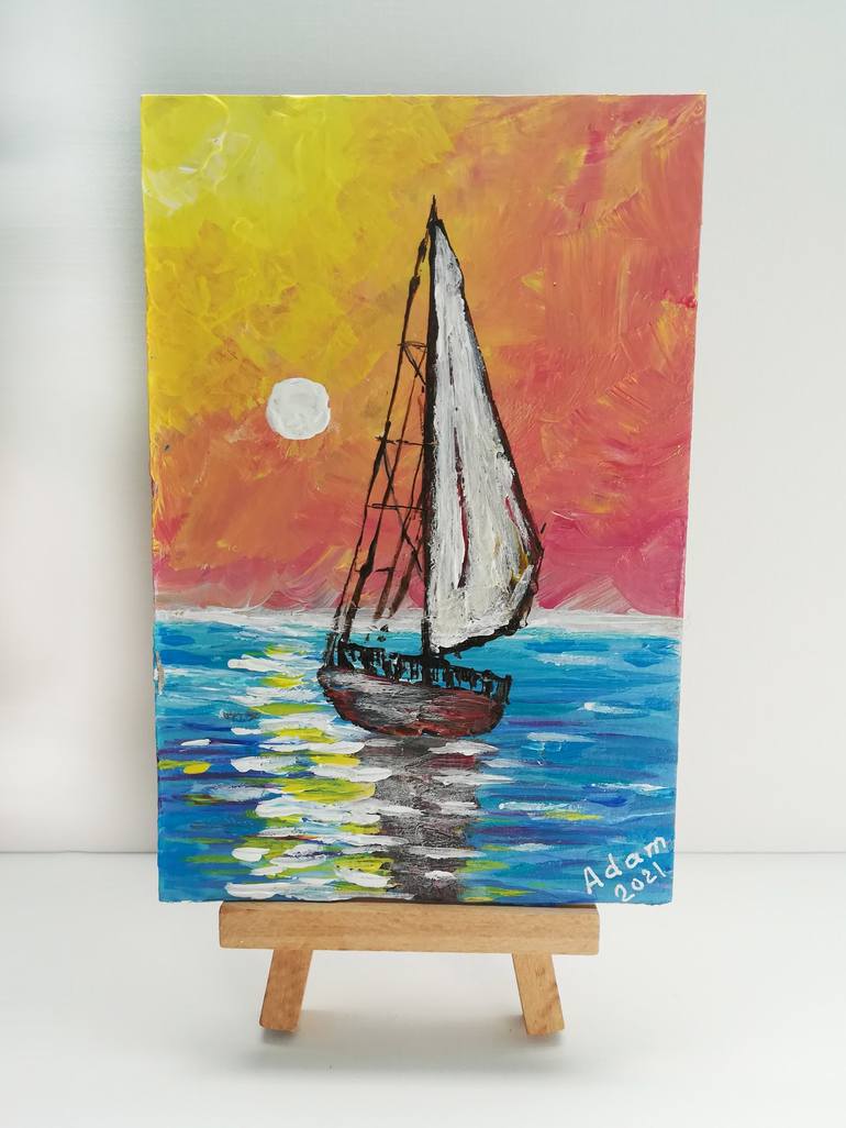 Original Impressionism Sailboat Painting by Svetlana Adamenko