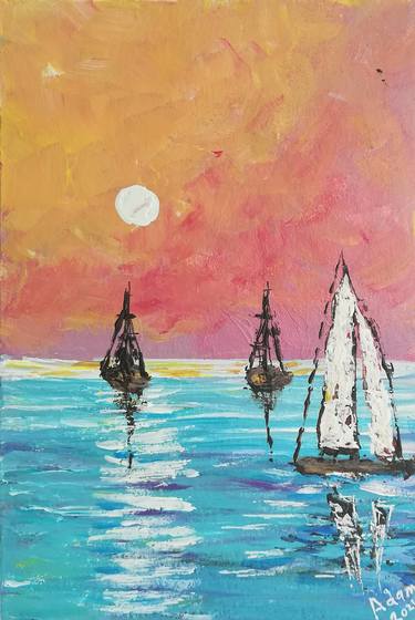 Original Expressionism Sailboat Paintings by Svetlana Adamenko