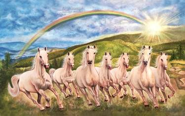 Seven Running Horse - Astrology good luck painting thumb
