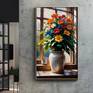 Beautiful realistic pot and flowers near window
