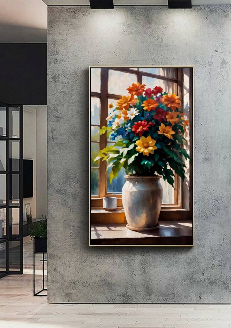 Original Art Deco Floral Painting by Akash Bhisikar