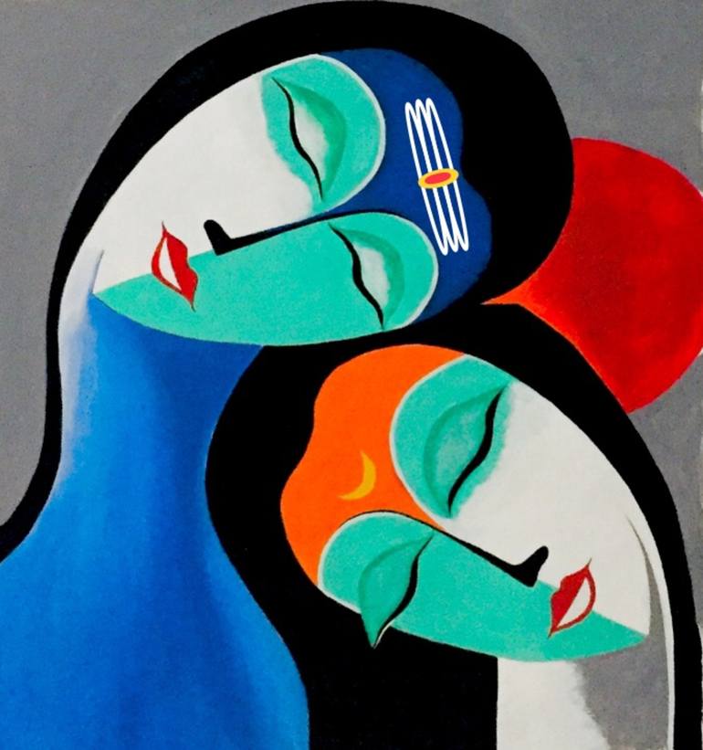 Hedendaags Radha Krishna Modern Art Painting by Akash Bhisikar | Saatchi Art ZB-88