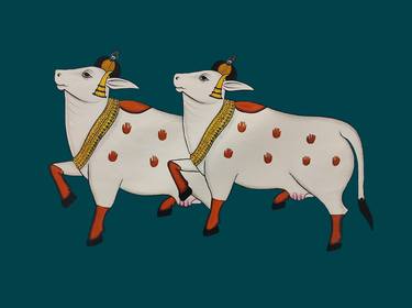 Print of Dada Cows Paintings by Akash Bhisikar