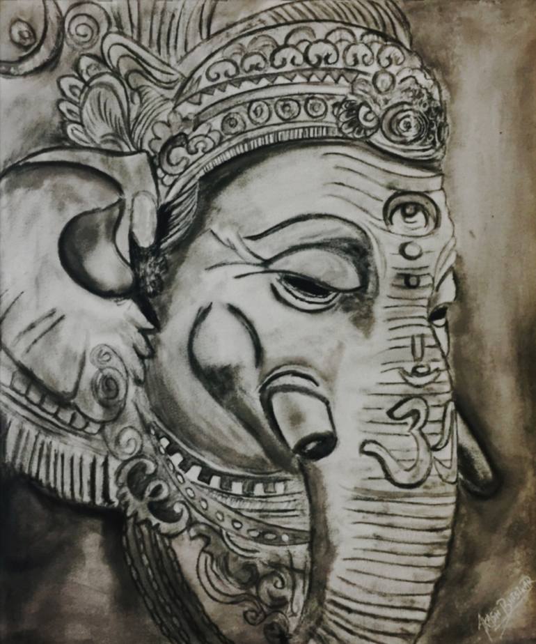 ganesha charcoal painting