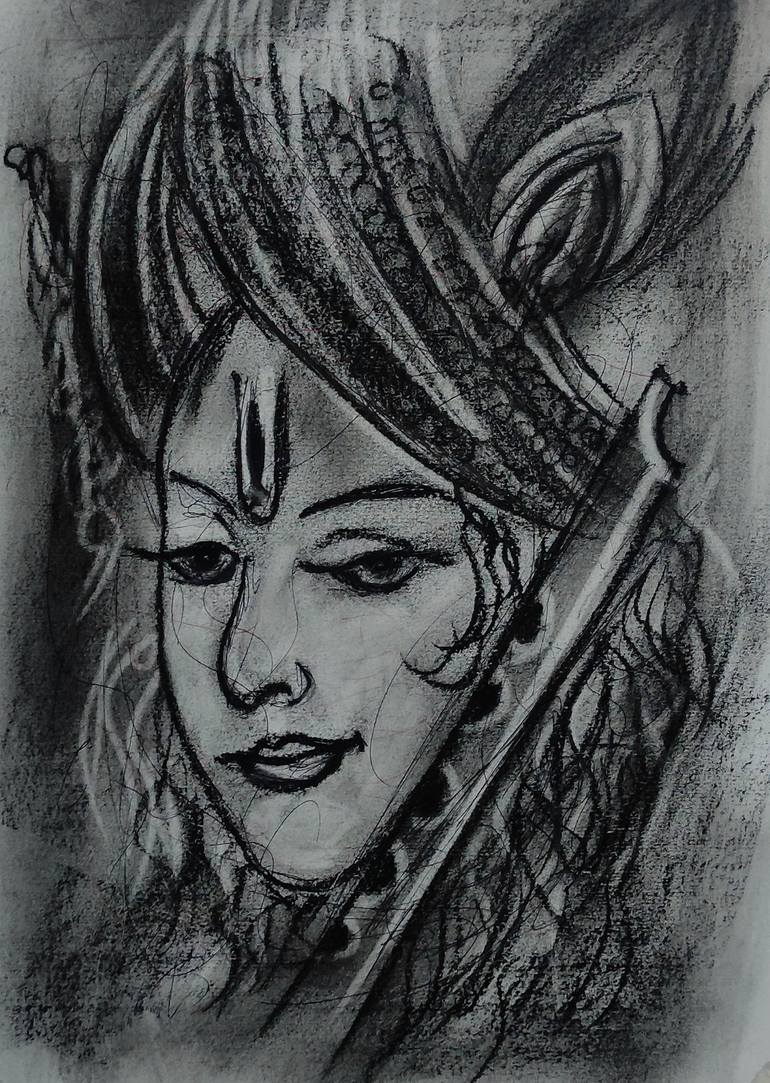 Lord Krishna Freehand Charcoal Sketch Drawing by Akash Bhisikar ...