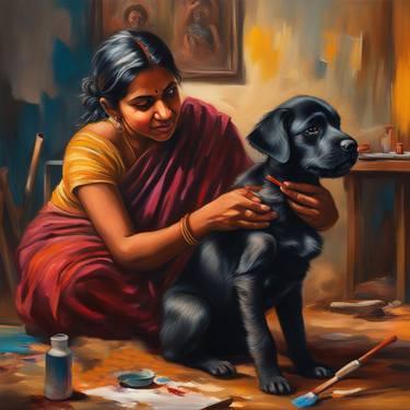 Indian lady with dog - Digital Creation thumb