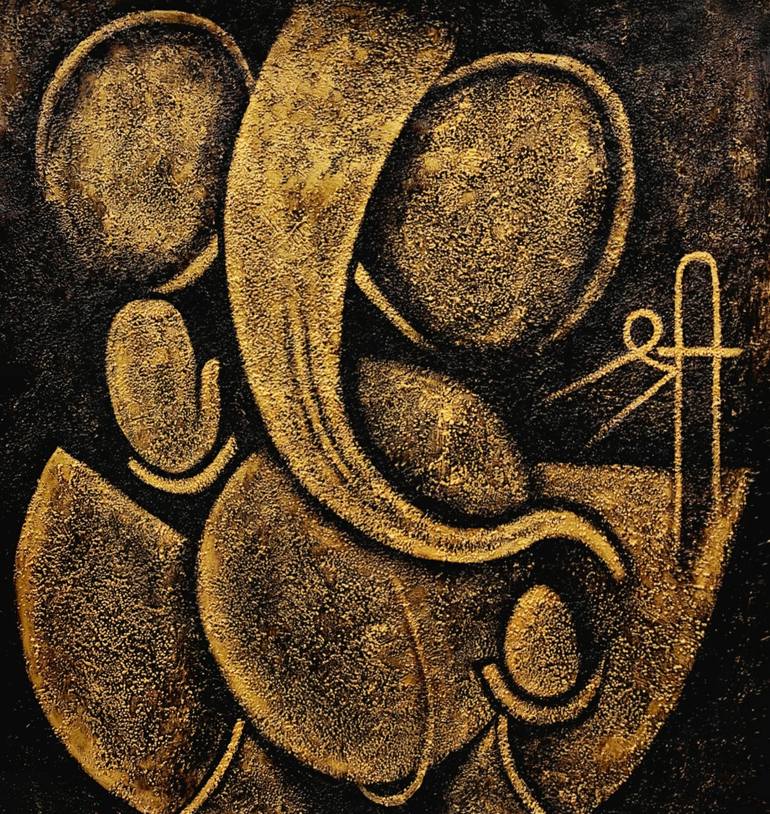 Lord Ganesha Golden Grains Texture Abstract Mixed Media by Akash ...