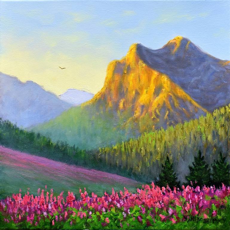 Original Landscape Painting by Yulia Nikonova | Contemporary Art on Canvas | In the Mountains - Sunset Light