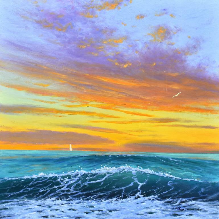 Sunset Over the Ocean Painting by Yulia Nikonova | Saatchi Art