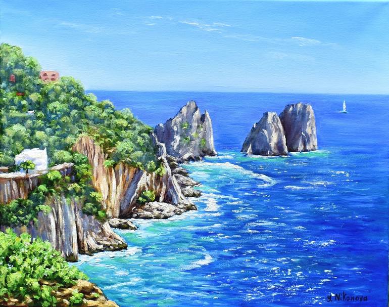 Cliffs of Capri Painting by Yulia Nikonova | Saatchi Art