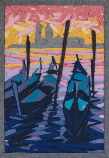 Original Expressionism Boat Paintings by Alexandrina Maftei