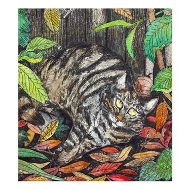 Original Fine Art Cats Printmaking by Lara Di Virgilio