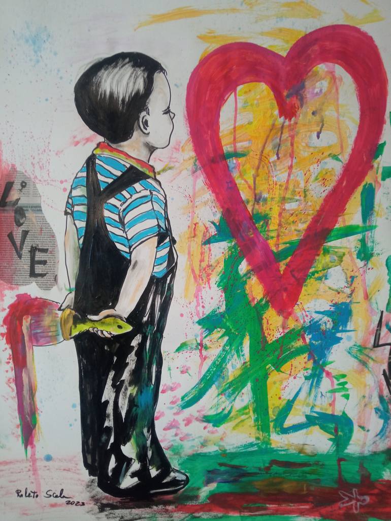 Original Street Art Children Painting by Scala Roberto