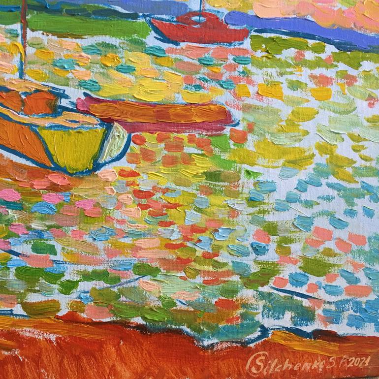 Original Abstract Expressionism Yacht Painting by Serhii Silchenko