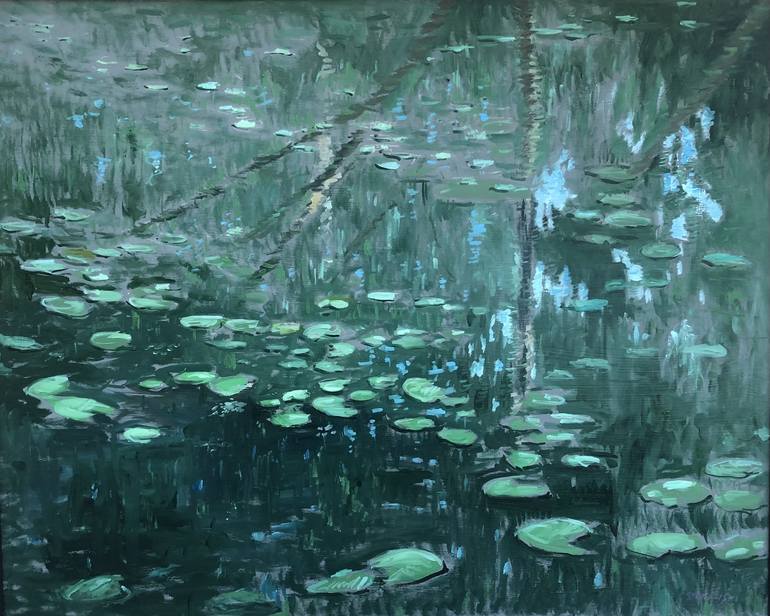 Water lily and reflections Painting by Tamas Stonawski | Saatchi Art