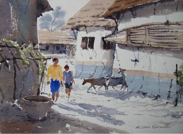 Print of Cubism Rural life Paintings by Jiaur Rahman