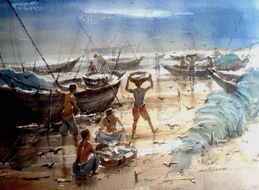 Print of Realism Beach Paintings by Jiaur Rahman