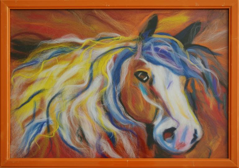 The painting "HORSE" in the technique of "WOOL AQUAREL" - Print