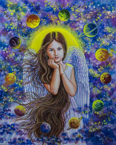 The little girl-angel in the cosmos thumb