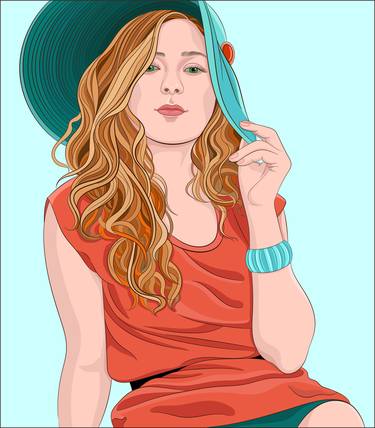 Vector portrait of a girl in a hat - Limited Edition of 33 thumb