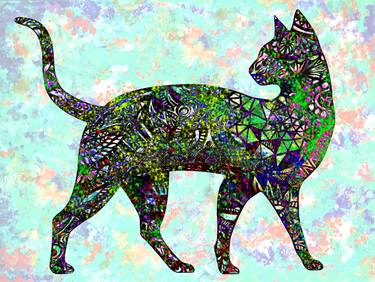 Cat silhouette covered with multicolored ornament - - Limited Edition of 23 thumb