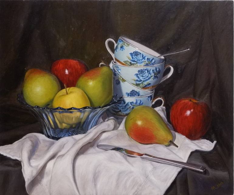 Still Life With Blue Cups Painting By Natalia Korbukh Saatchi Art