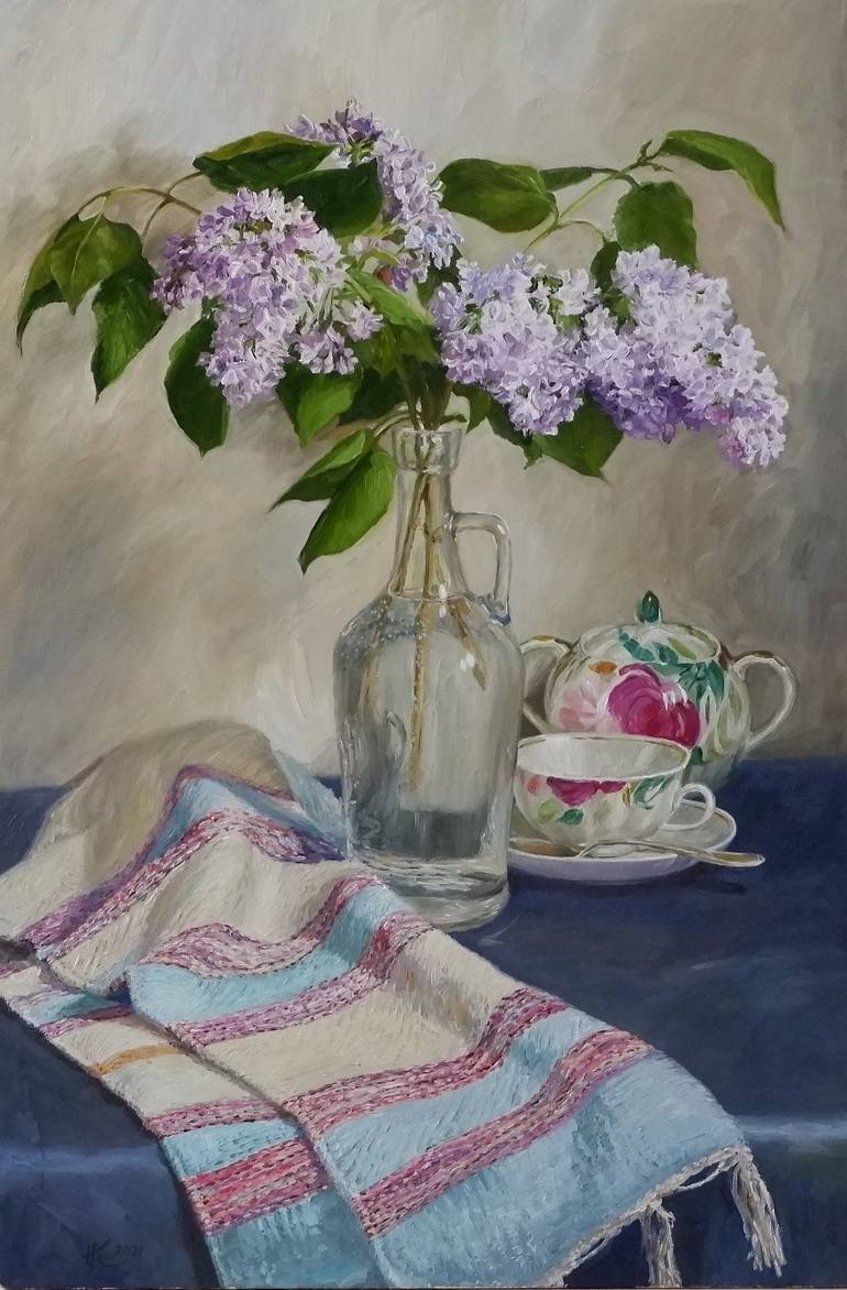 Still Life with Lilac Painting by Natalia Korbukh | Saatchi Art