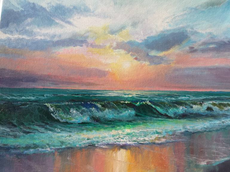 Original Impressionism Ocean Painting by David Kabulashvili