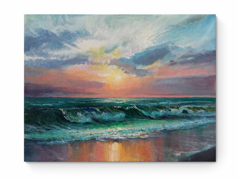 Original Impressionism Ocean Painting by David Kabulashvili