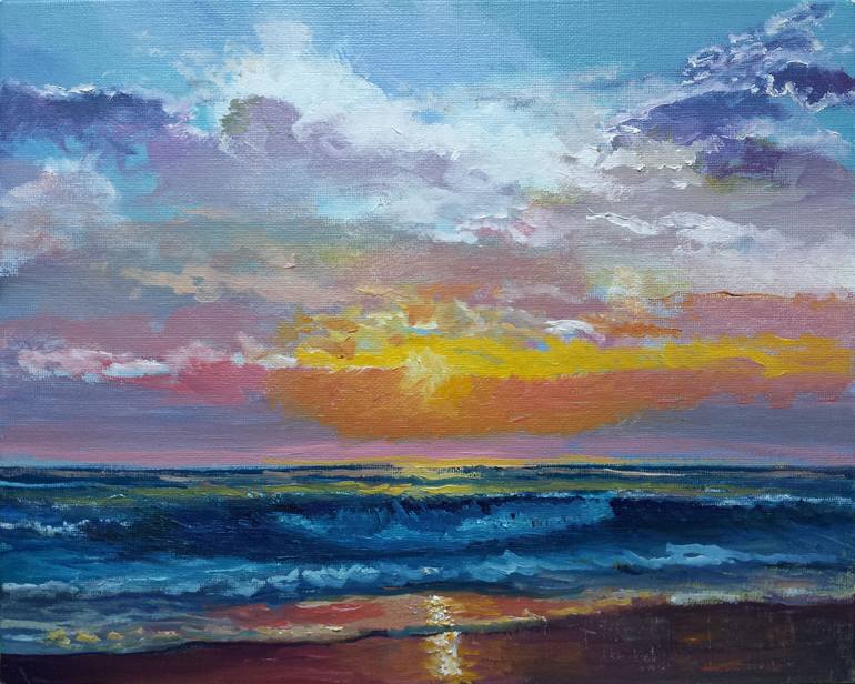 Ocean waves beach Painting by David Kabulashvili | Saatchi Art