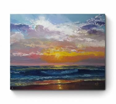 Seascape Painting on canvas Blue Seawaves Neutral Art thumb