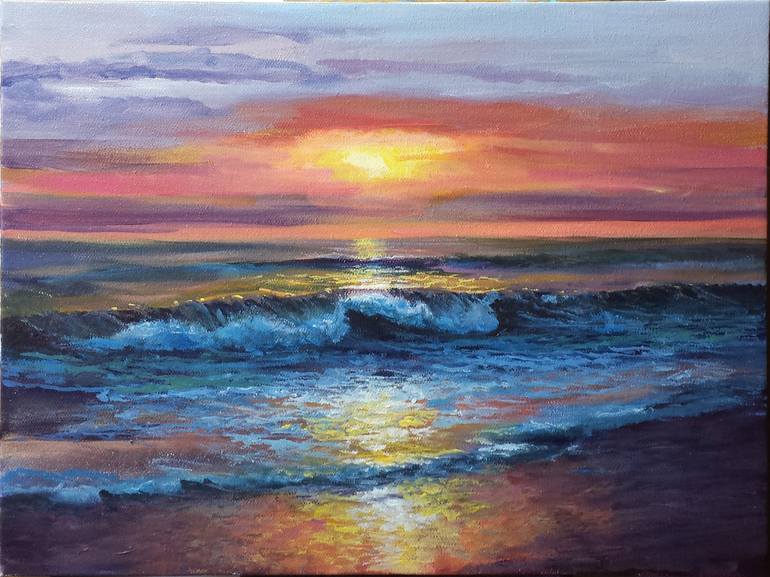 Original Impressionism Seascape Painting by David Kabulashvili