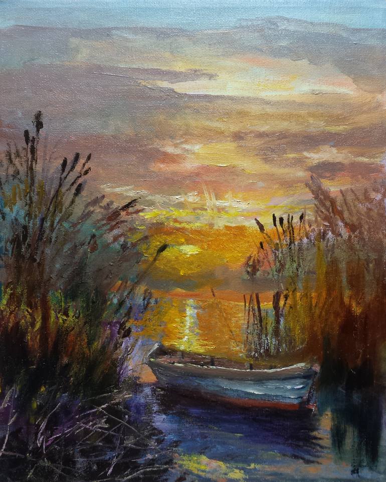 Original Contemporary Boat Painting by David Kabulashvili