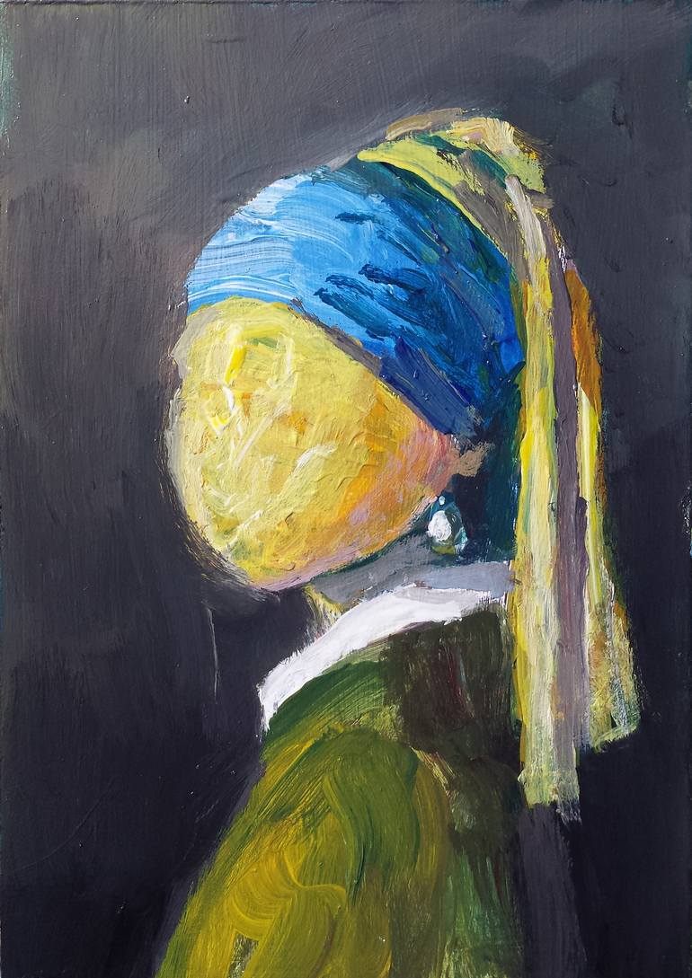 Original Famous Painting by David Kabulashvili  Neoclassicism Art on Hardboard  Abstract Portrait painting Girl Pearl Earring