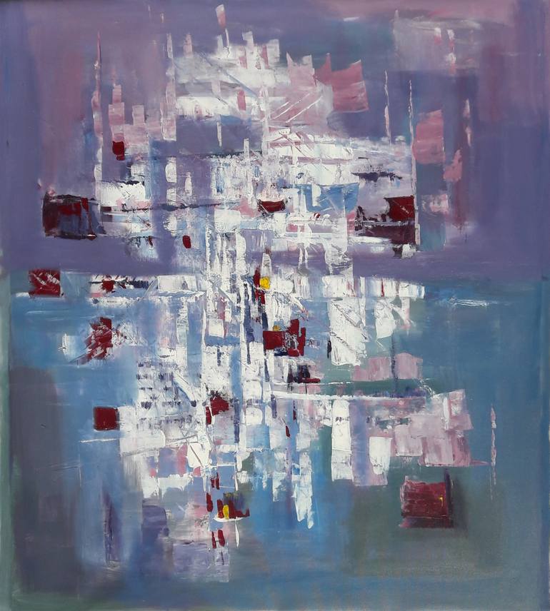 Original Abstract Cities Painting by David Kabulashvili