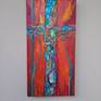 In this abstract painting I wanted to express that faith is a personal path full of pebbles. Created in vibrant colors  suggesting stain glass that can be hang on the wall.