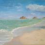 inspired by the beauty of Kailua Beach, Hawaii. For me it is a constant supply for joy of life.
Although I stopped creating photo realistic paintings a while ago, that spot had to be put on canvas and shared with you. Anything more added would spoil the image. It’s like a window to calmness and happiness of a moment and a place to be appreciated.