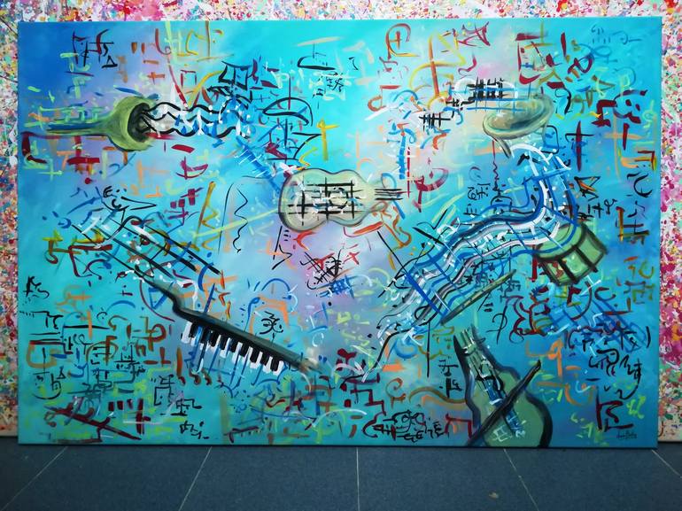 Original Art Deco Music Painting by Luís Bastos
