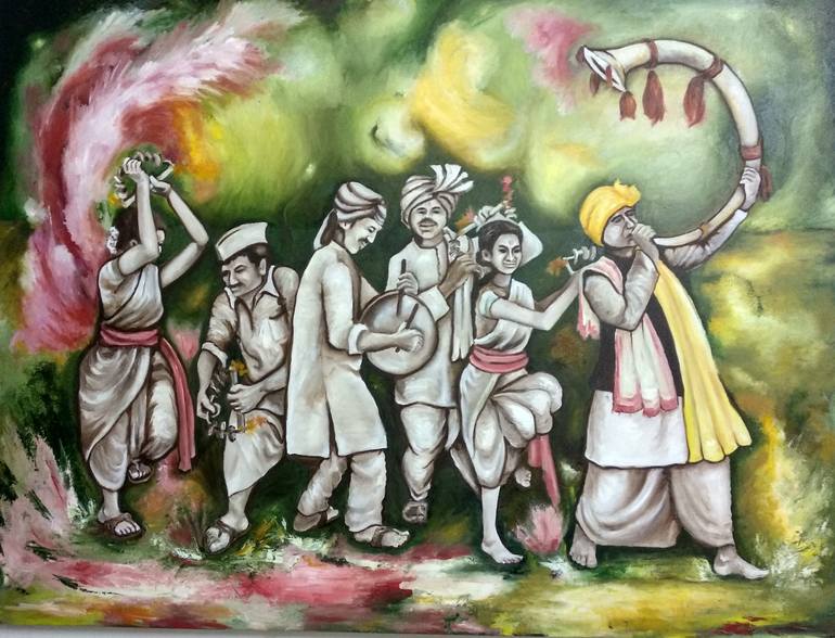 Dhol Tasha Painting by Arti Shashi | Saatchi Art