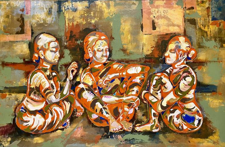 Original Abstract Expressionism People Painting by Arti Shashi