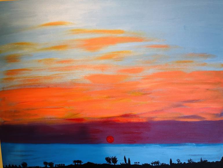Original Seascape Painting by Alan Jackson | Modernism Art on Canvas | SUNSET IN THE PELOPENESE
