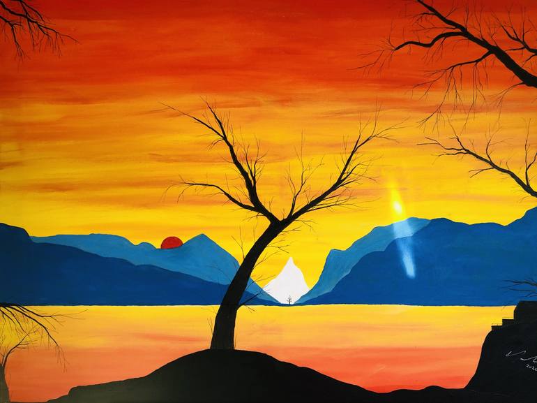 sun and mountain painting