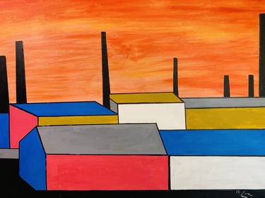 INDUSTRIAL LANDSCAPE WITH RED SKY thumb