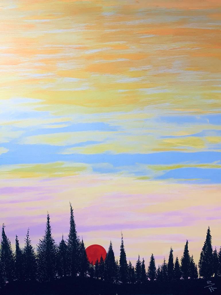 Original Landscape Painting by Alan Jackson | Modernism Art on Canvas | SUNSET THROUGH THE TREES OF NEW ENGLAND