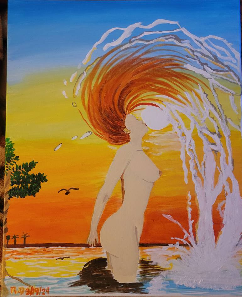 Original Art Deco Beach Painting by Ruvy Dyico