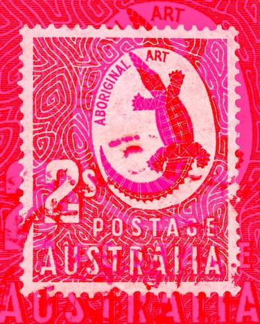 Australia Crocodile Art- Vintage Stamp Collection Art thumb