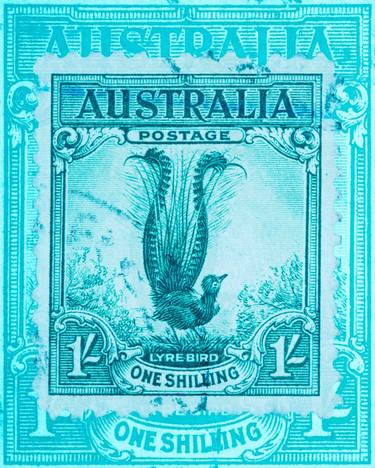 Australia Lyre Bird Art- Vintage Stamp Collection Art thumb