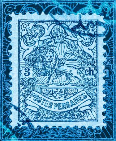 Persia Iran Lion Art- Vintage Stamp Collection Art thumb